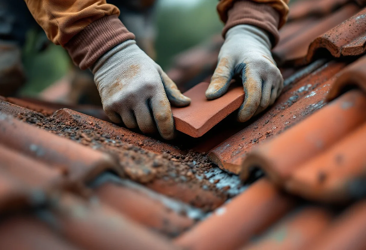 Replacing a cracked clay roof tile by hand